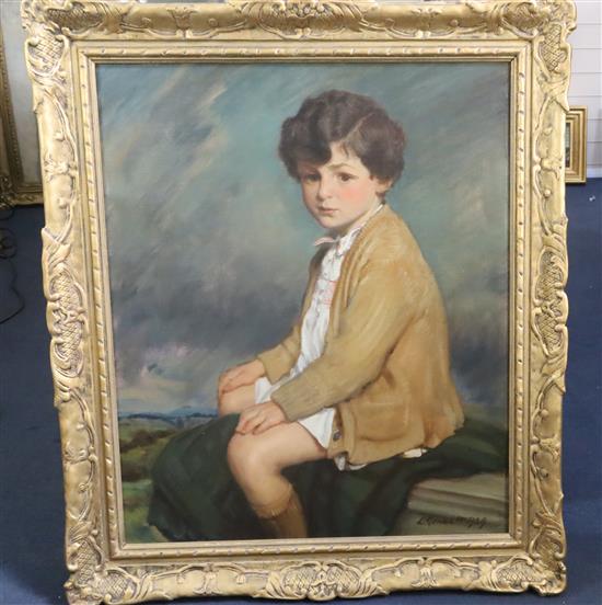 Louis Ginnett (1875-1946) Portrait of a seated boy in a landscape 29.5 x 24.5in.